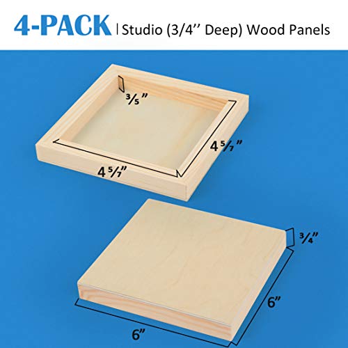 Falling in Art 4 Pack 6x6’’ Unfinished Birch Wood Panels Kit for Painting - size: 6'' x 6'' Studio
