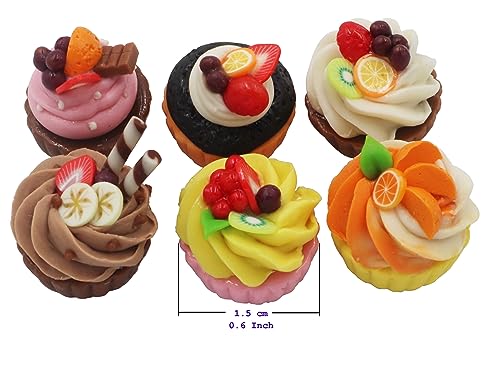 Set of 6 Miniature Cupcakes – Handcrafted Dollhouse Food Accessories, 1/6 Scale Tiny Clay Cupcakes, 0.6 Inch Mini Desserts for Collectibles & Decoration