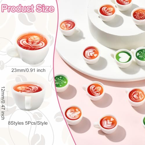 Stiesy 40 Pcs Resin Coffee Cup Miniature Set 8 Styles Caffe Latte Matcha Drinks Figurines for Dollhouse Display and Micro Landscape Decor - color: Coffee Cup-40pcs