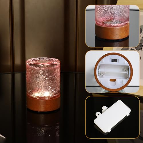 Small Battery Operated Light with Timer,Adult Night Lights for Bedroom,Mini Lamp for Lndoor Use in Bathroom, Hallway,Glass Light Lamp (Pink) - color: Pink