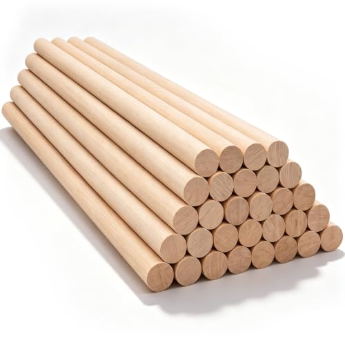 SiliFine 30 Pcs Round Wood Dowel Rods, 3/4 x 36 Natural Pine Wood Stick