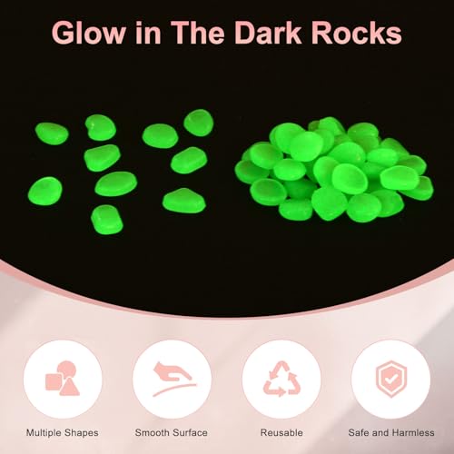 M METERXITY 200-Pack Glow in The Dark Rocks, 0.79" Resin Outdoor Garden Decorations Luminous Pebbles Stones for Garden Plants/Aquarium/Backyard Path, Aquarium Gravel [Cyan] - color: Cyan