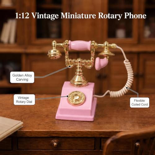 Dollhouse Miniatures 1 12 Scale Vintage Telephone Desk Accessories Decor - color: Pink