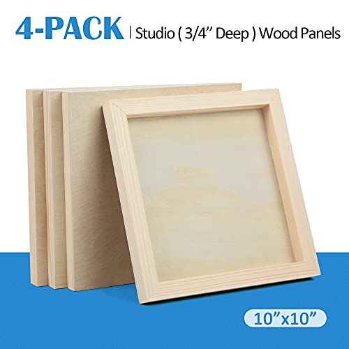 Falling in Art 4 Pack 10x10’’ Unfinished Birch Wood Panels Kit for Painting - size: 10'' x 10'' Studio