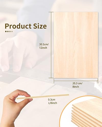 Basswood Plywood Sheets-15 Pack 12" x 8" x 1/8" Unfinished Craft Wood Pieces for Engraving and Cutting, Architectural Modeling, Drawing - color: Basswood Sheet 15 Pack 12" X 8" X 1/8"