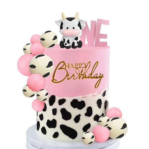MEMOVAN Pink Cow Cake Topper Farm Cake Topper Decorations - color: Cow