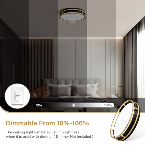 Modern Flush Mount Ceiling Light, Black Gold Dimmable Ceiling Light Fixture - color: Black and Gold, size: 12.6in