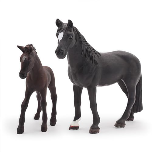 Gemini&Genius Horses Toy for Kids, Horse Farm Animal Stallion with Cub Toys - color: C-black Horses