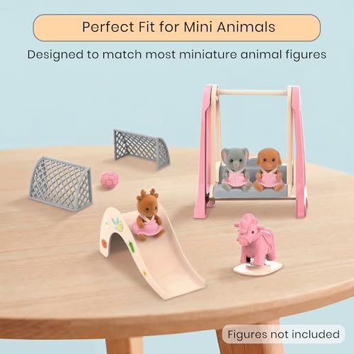 Family Dollhouse Accessories — Mini Playground Set with Swing & Slide, Rocking Horse, Soccer Goals, Screen-Free Add-On — Miniature Dollhouse Playset for Ages 3+ - style: Playground