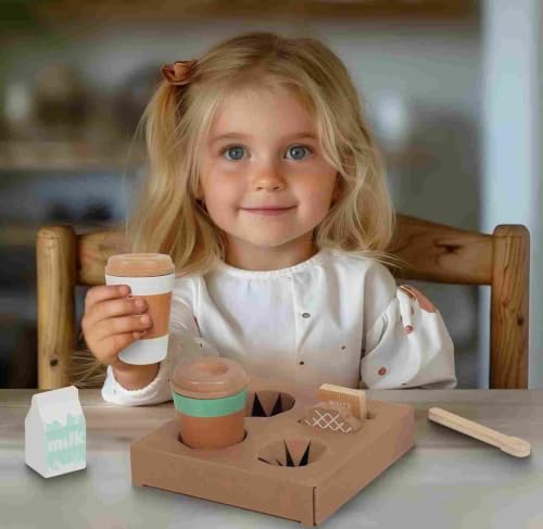 WOODENFUN Wooden Pretend Play Coffee Cup Toys,Play Kitchen Accessories