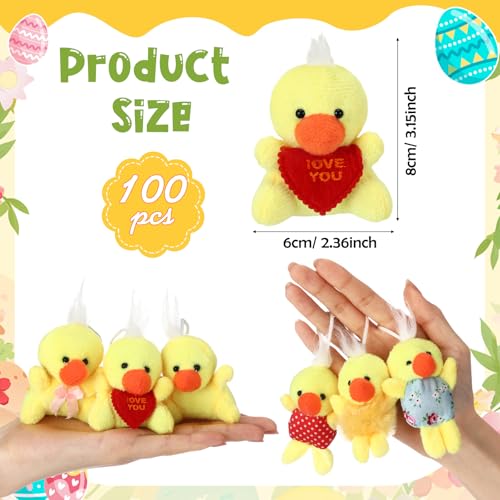 Zhanmai 100 Pcs Mini Plush Animal Toys Bulk Small Chick Keychain Party Favors Stuffed Small Animals for Easter Egg Stuffers Valentines Gifts Birthday Classroom Prizes Goodie Bag Fillers - style: Chick