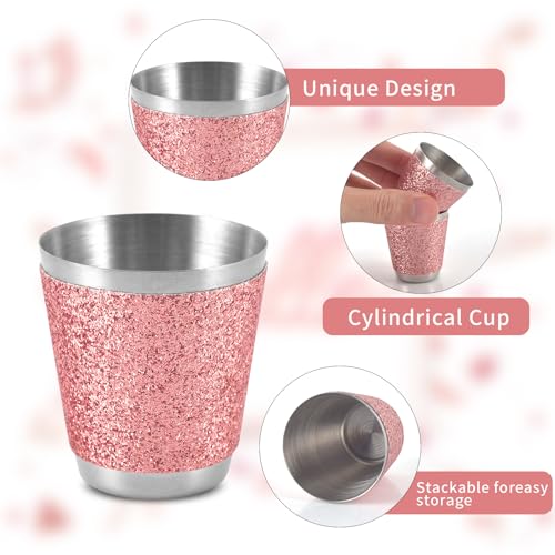 12 Pack Rose Red Stainless Steel Shot Glasses 1oz Bling Wine Glasses Glitter Shot Glasses Metal Shot Glasses Set Of 12 Bachelorette Party Supplies For Bride Wedding Whiskey Women Birthday (1.5 Inch) - color: Rose Gold