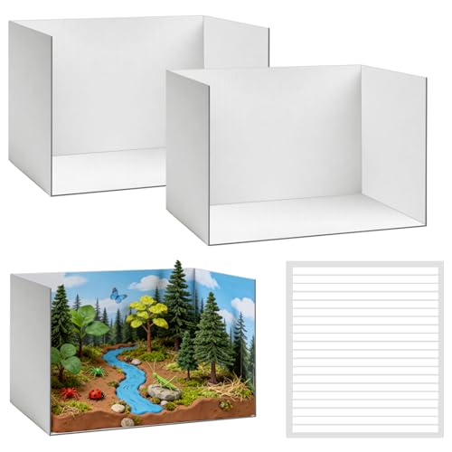 Yalumo Cardboard Diorama Box Kit, 2 Pack Diorama Box for Display, White Cardboard Project Supplies with Double Sided Tapes for DIY Crafts Toys School Projects Model Scenes, 13 x 8.7 x 8.3 Inch