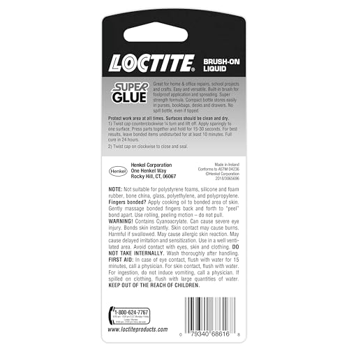 Loctite Super Glue Brush On Bottle, Clear, 0.18 fl oz Bottle, 6 Pack - Superglue for Plastic, Wood, Metal, Crafts & Repair, Cyanoacrylate Adhesive Instant Glue, Quick Dry - size: 6 Pack