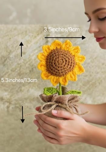 Crochet Sunflowers Potted Bouquet for Women Office Desk Decor - color: Boho Sunflower