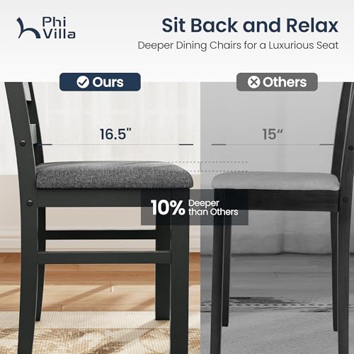 PHI VILLA Dining Table Set for 4, Marble Design Kitchen Table and Chairs - color: Venatino Black Marble&gray