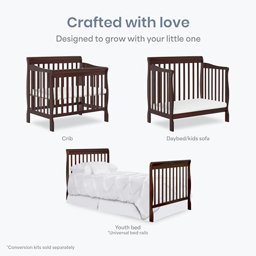 Dream On Me 4-in-1 Mini Baby Crib for Small Spaces, Aden, Espresso - color: Espresso