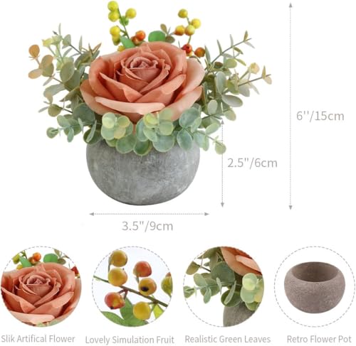 Small Artificial Orange Rose Potted Plant, 2 Pcs Mini Faux Decor - color: 2pcs Orange