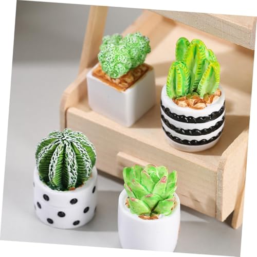 4Pcs Mini Cactus Succulent Resin Ornaments - Cute Car Dashboard Figurines Flower Pot Set - Fairy Garden，Birthday Cakes Decoration，DIY Aquascape Kit, Aquarium Moss Layout Desktop Landscape Accessories.