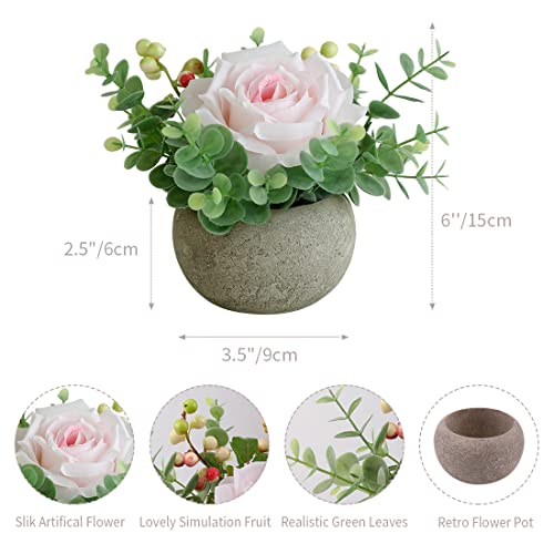 Artificial Light Pink Rose Potted Plant, Mini Faux Floral Decor - color: Light Pink
