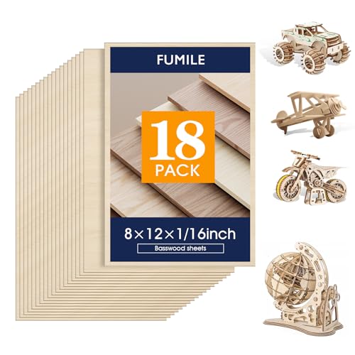 Basswood Sheets 1/16,18 Pack 8x12 Inch Basswood for Laser Cutting, Drawing,Wood Burning, Architectural Models.Plywood Sheets Unfinished Wood Boards for DIY Crafts. - size: 18P 8X12X1/16in