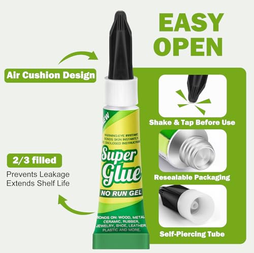 Super Glue Gel Clear 3 Gram (Pack of 6) for Plastic Metal & Wood – Instant CA Adhesive All Purpose Multipack, Cyanoacrylate Glue for Ceramic 3D Printing Shoe Crafts, Strong Bonding Single Use Minis - size: 6 x 3G