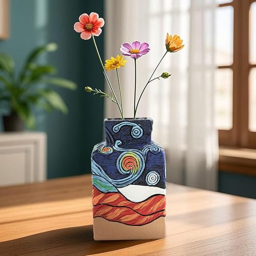 Colorful Abstract Resin Flower Pots Van Gogh Starry Night Unique Plant Pots - color: 3pcs Starry Night