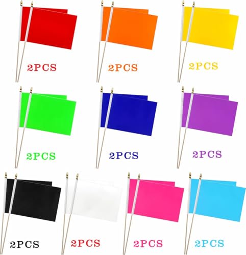 20 Pcs Solid Color Blank Rectangular Handheld Flags,5x8 Inch