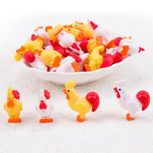 KOOBOOK 50Pcs Mini Resin Roosters Figurine Set Tiny Chicken Garden Decorations Cartoon Miniature Farm Animals for Moss Landscape Fairy Gardens Terrariums Cute Small Chick Statues