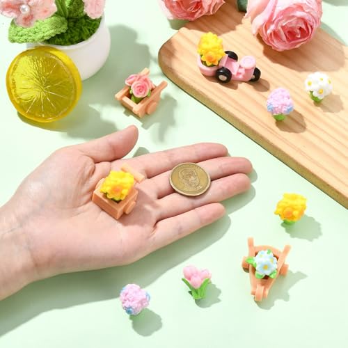 Stiesy 40 Pcs Resin Flower Cart Sets Miniature Floral Figurines Garden Decor for Fairy Garden Terrarium Landscape Dollhouse Display Accessories - color: Flower & Cart-40pcs