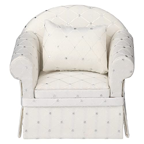Upholstered Dollhouse Armchair, White Mini Living Room Chair, Fabric Furniture Accessory for 6 Inch Dolls, 1:12 Scale - style: White with silver dots