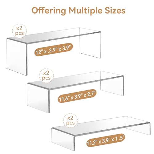 ANDGOO Large Acrylic Display Risers, 2 Sets(11.2”L-11.6”L-12”L) Clear Rectangular Showcase Collectibles Display Shelf, Retail Desktop Risers Display Stand for Organize and Decoration - color: Clear, size: 6Pcs (11.2”L~11.6”L~12”L)
