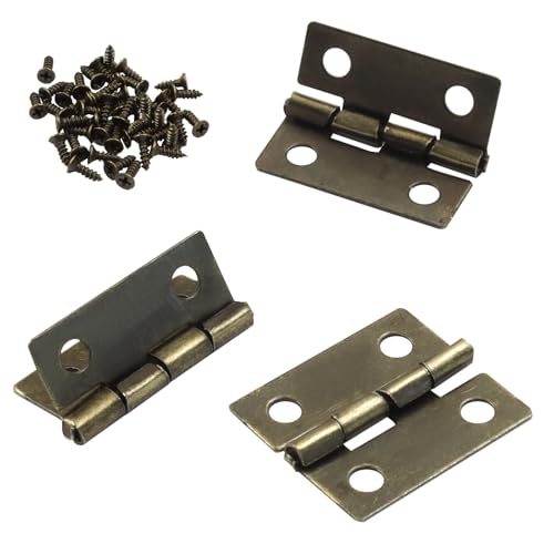 50 Pack 18x15mm Mini Hinges with Screws, Antique Bronze - color: Bronze