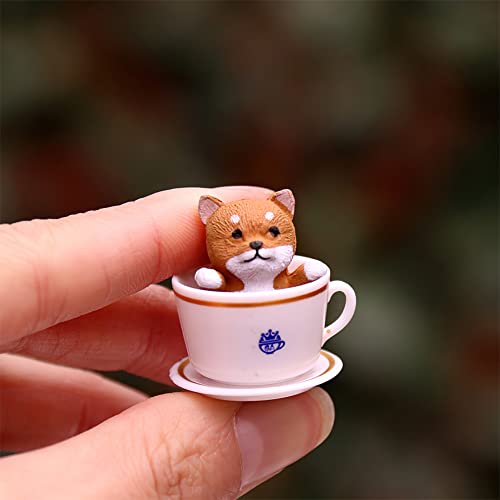 8 Pcs Cat Dog Figurines Playset Realistic Detailed Plastic Puppy Kitten Figures Coffeecup Pets for Cake Toppers Christmas Birthday Gift Dollhouse Micro Landscape Craft Ornament - style: 8PcsTeacup dogs