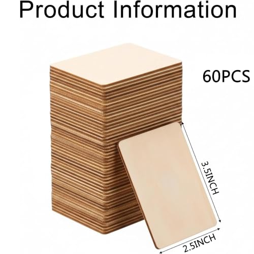 60 Pcs Unfinished Wood Pieces Blank Wood Squares Round Corner for Painting Writing Carving Letter Scrabble DIY (2.5” x 3.5” Rectangle) - color: 2.5” x 3.5” Rectangle