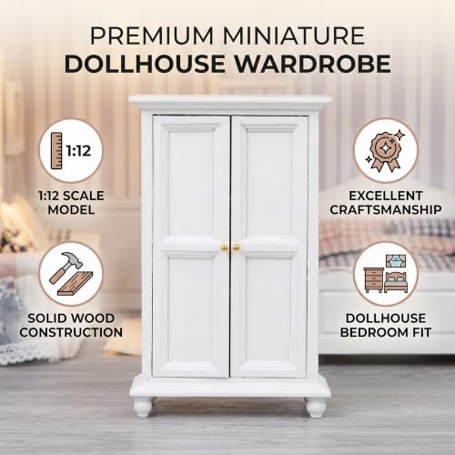 1:12 Scale Dollhouse Wardrobe Wooden Miniature Furniture with Hanging Door for Dollhouse Bedroom Doll House Accessories for 1:12 Scale