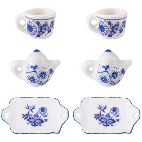 6Pcs Porcelain Cup Charms 3 Styles Miniature Ceramics Cup Teapot Plate Mini Tea Cups Hanging Pendant with Flower for Keychains Earrings Jewelry Making - color: White With Blue Flower-3 Styles