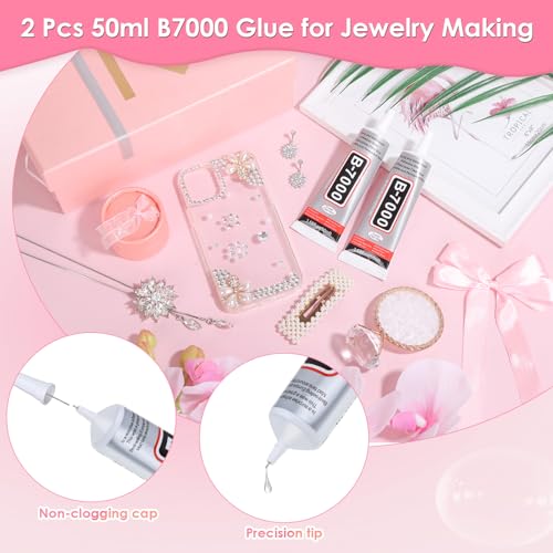 Jollidecor B-7000 Clear Fabric Glue, 2 PCS 50ML Rhinestone Jewelry Glue Super Strong Adhesive for All Purpose DIY Art Crafts Stone Beads Jewelry Repair - style: 2 x 50ml