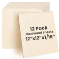 12 Pack Basswood Sheets 12 x 12 x 1/16 Inch Thin Wood Sheets for Crafts - size: 12 Pack 12 x 12 x 1/16 inch