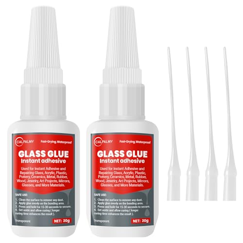 CalPalmy 2-Pack 20g Clear Glass Glue, Fast-Setting Transparent Adhesive with Precision Tips, Strong Invisible Bond for Glass Repair, Acrylic, Jewelry, Ceramics, Crafts & DIY Projects