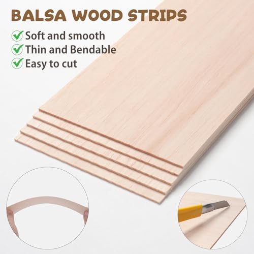 Balsa Wood Sheets 1/16" Thin, 12" x 4" Wooden Pieces Wood Planks for Crafts, 5 PCS Unfinished Wooden Boards Lumber for Crafting, Modeling, Hobbies, Laser, Glider - size: 12″x4″x1/16″ - 5PCS