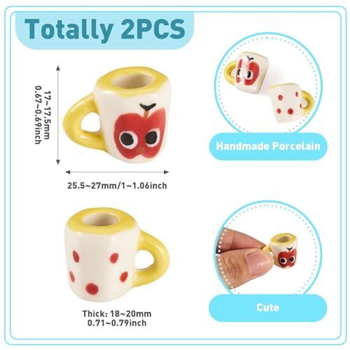 2Pcs Porcelain Mini Tea Cups Miniature Ceramics Coffee Mug Cup Ornaments Yellow Tiny Drink Beverage Dollhouse Kitchen Accessories for Party Decoration Keychain Earring Making - color: Yellow