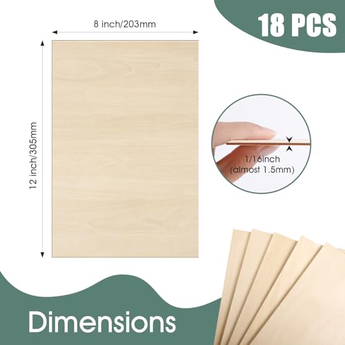 Basswood Sheets 1/16,18 Pack 8x12 Inch Basswood for Laser Cutting, Drawing,Wood Burning, Architectural Models.Plywood Sheets Unfinished Wood Boards for DIY Crafts. - size: 18P 8X12X1/16in