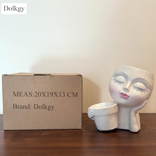 Head Planter Face Flower Pot, Dolkgy Woman Face Planter Unique White Head Planters for Indoor Outdoor Plants, Novelty Plant Pot Cute Lady Head Vase with Drainage Hole for Home Garden Succulents Cactus - color: C1-white