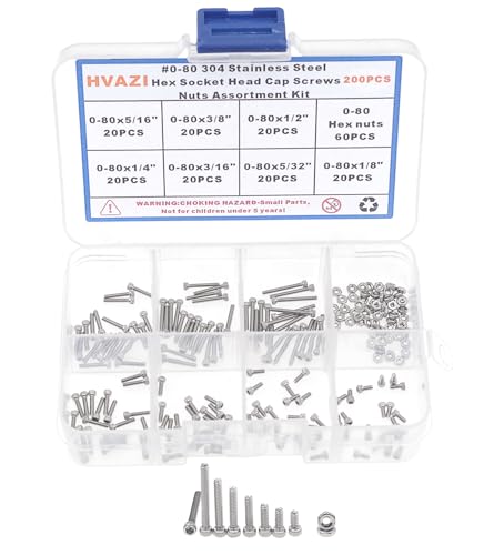 #0-80 304 Stainless Steel Hex Knurled Socket Head Cap Screw & Nut Kit - size: #0-80