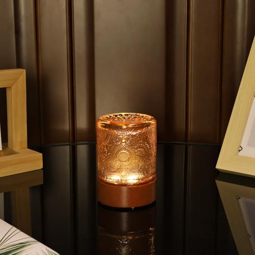 Small Battery Operated Light with Timer,Adult Night Lights for Bedroom,Mini Lamp for Lndoor Use in Bathroom, Hallway,Glass Light Lamp (Copper) - color: Copper