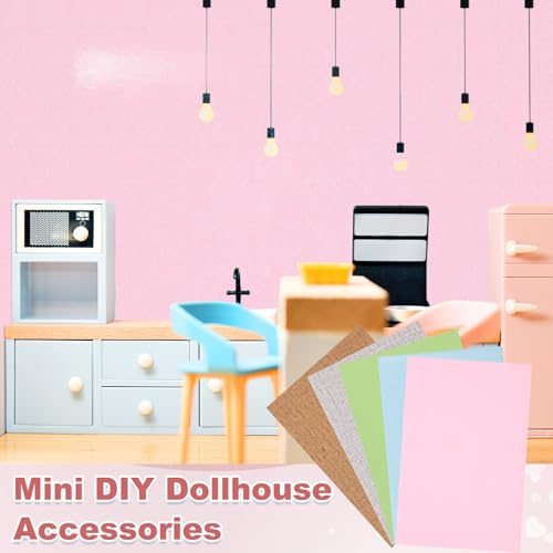 uxcell 6 Sheets Miniature Dollhouse Wallpaper, Silk Pattern Self-Adhesive PVC Flooring Wall, Mini Wall Decor for Dollhouse Sand Table Model Accessories 11.81 x 7.87 Inch (Sky Blue) - color: Sky Blue