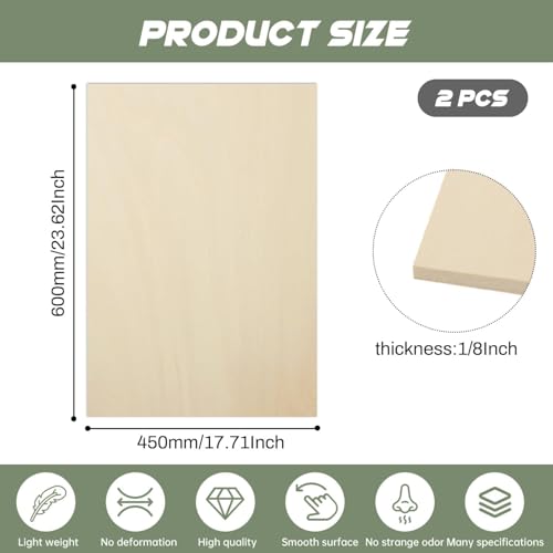 2 Pack Plywood Sheets, 17.1" x 23.6"x 1/8" Basswood Sheets - color: 2 Pack, size: 17.1" x 23.6"x 1/8"