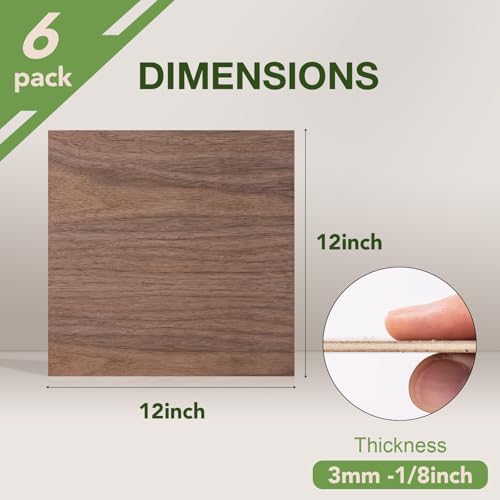 6 Pack Walnut Plywood Sheets, 12 x 12 x 1/8 Inch, 3mm Plywood for Laser Cutting and Engraving, Thin Unfinished Wood Blanks for Architectural Models and DIY Crafts - color: Walnut 6-Pack, size: 1/8" x 12" x 12"