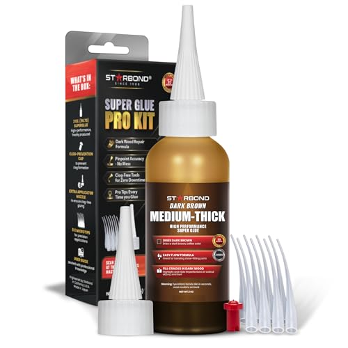 STARBOND 2 oz. Dark Brown Medium-Thick CA Glue (Premium Cyanoacrylate Super Glue) Knot Filler 500 CPS Viscosity for Woodworking, Woodturning, Carpentry, Guitar, RC Hobby - color: Dark Brown, size: 2 ounces